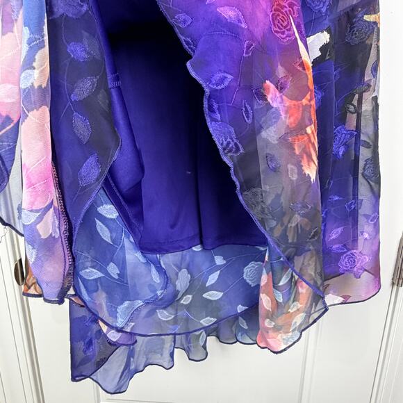 NEW DONNA KARAN 14 Sleeveless Asymmetrical Purple Floral Midi Women's Dress - Picture 8 of 14